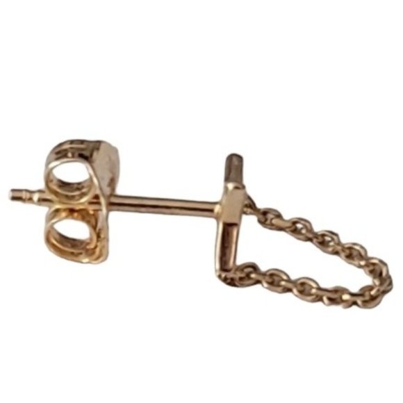 14K Yellow Gold 4 Point Star With Chain Dangle One Post Earring, E116 - Picture 2 of 11